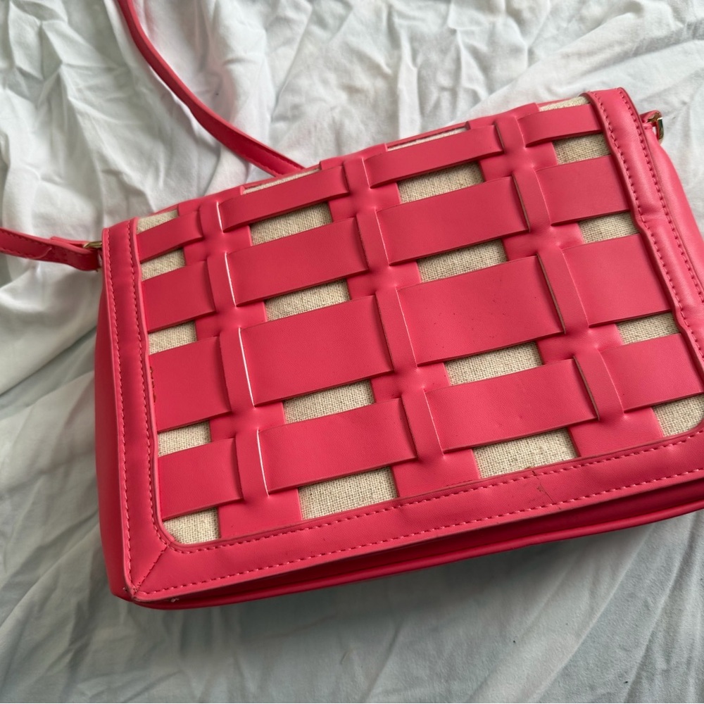 Pink Woven Crossbody Bag
